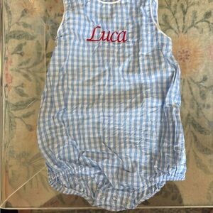 Stitchy Fish — Blue and White Gingham 2T Bubble Luca Monogram